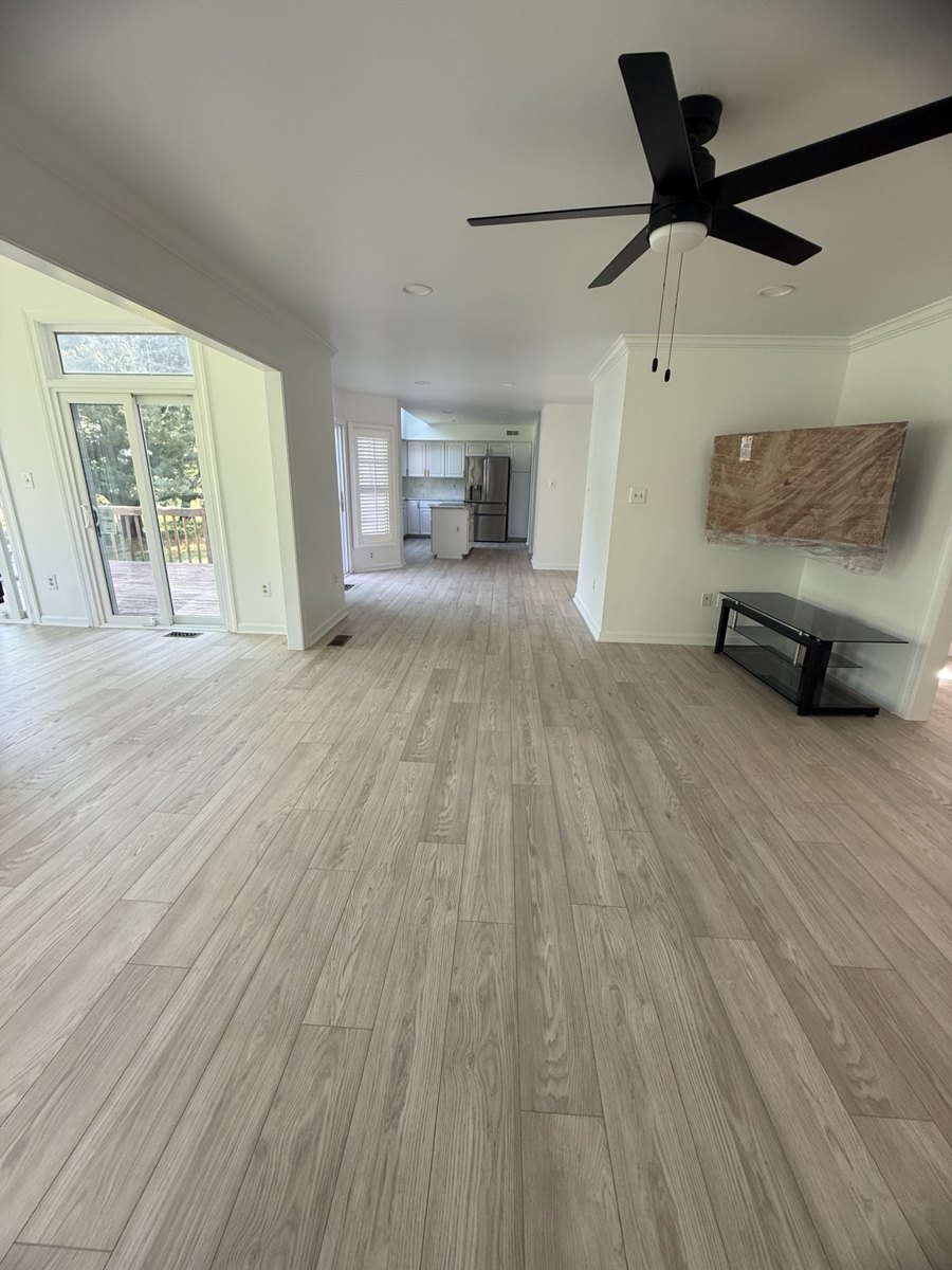 Large room with new luxury vinyl plank flooring