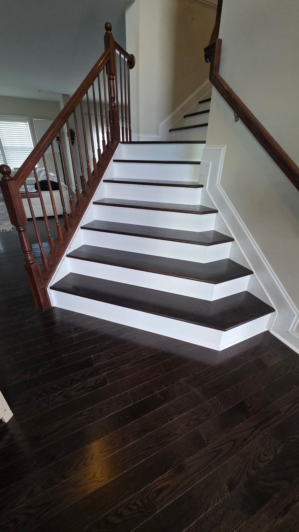 After: Dark Treads & White Risers